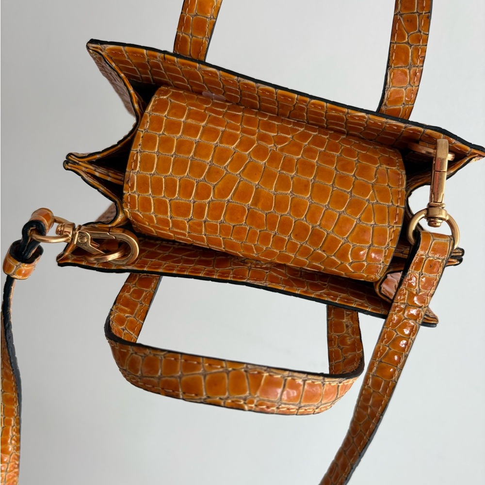 Marge Sherwood Mini Croc Embossed Leather Bag Yellow Top Handle Crossbod - Picture 8 of 10